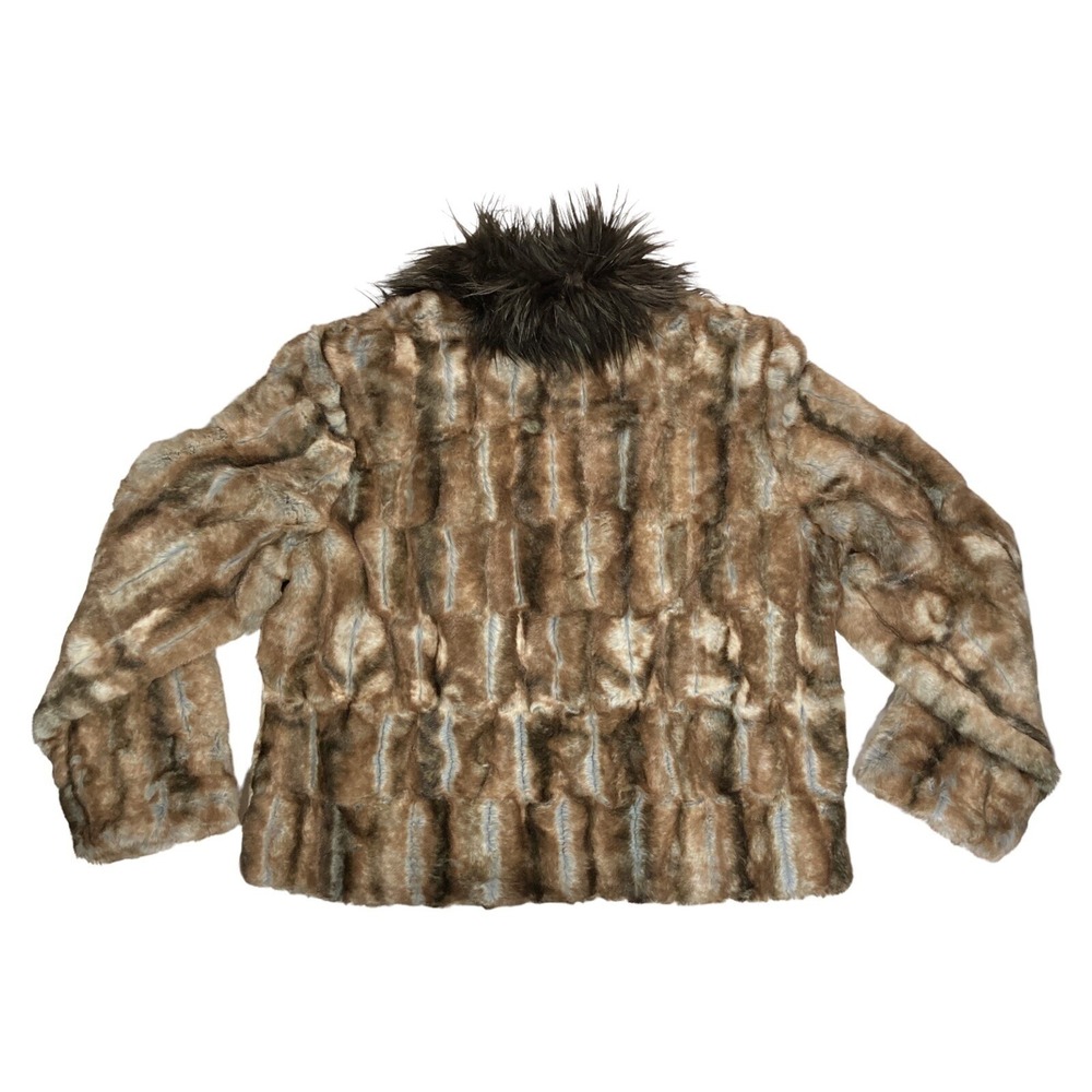 Adrienne Landau Size LARGE Faux FUR JACKET Coat Long Fur Collar Lapel Brown NWOT - Picture 10 of 13